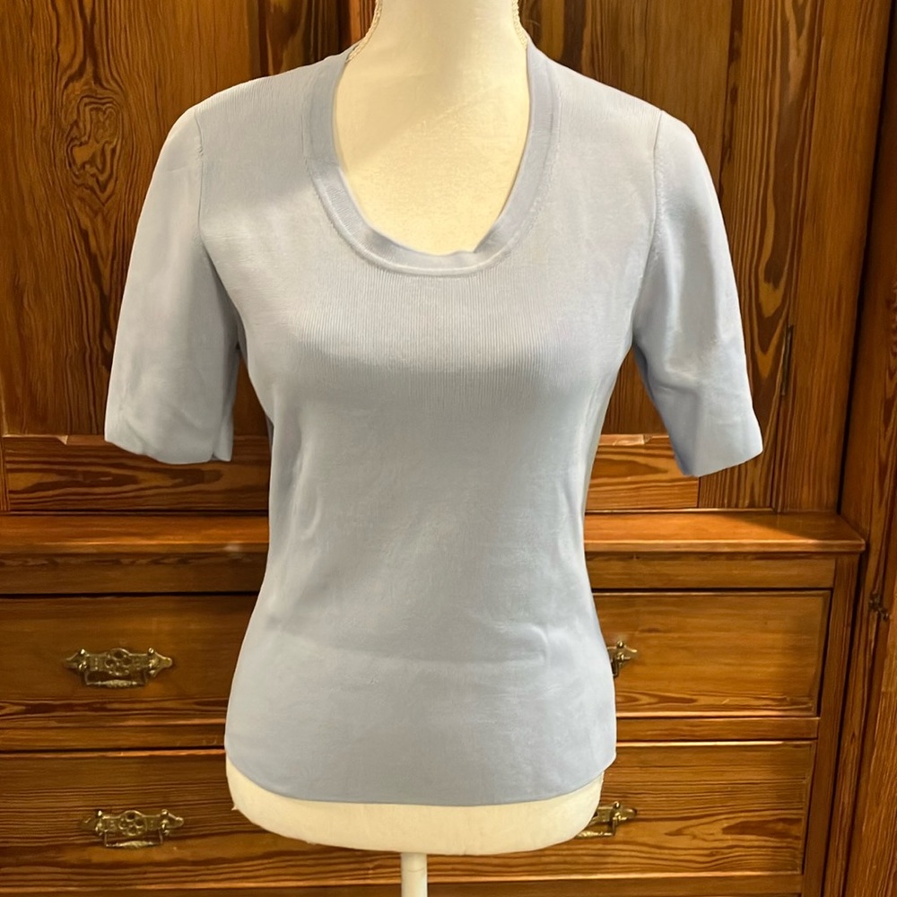 Kasper Light Blue Short Sleeve Knit Top